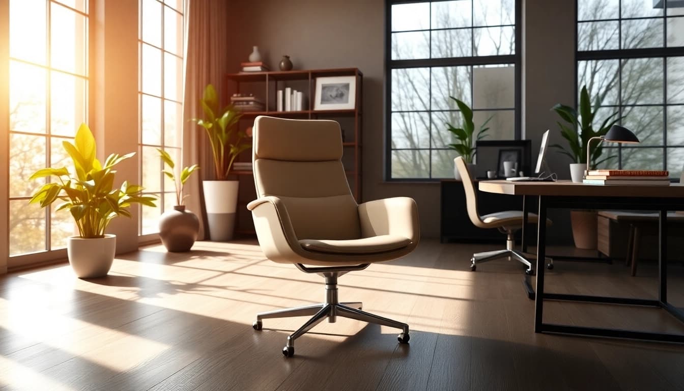 Refurbished Vitra chair showcased in a modern workspace, emphasizing sustainable design.