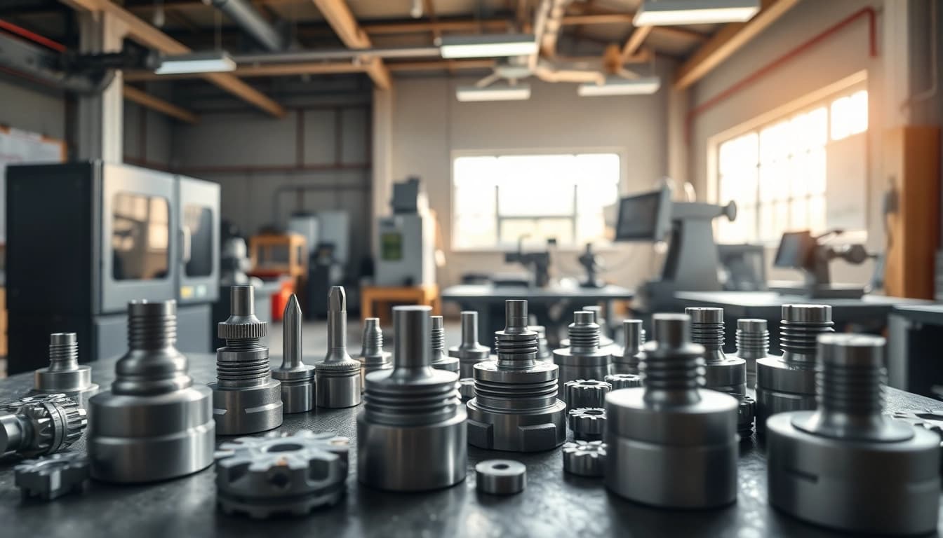 Präzise gefräste frästeile in einer modernen CNC-Werkstatt bei Tageslicht.