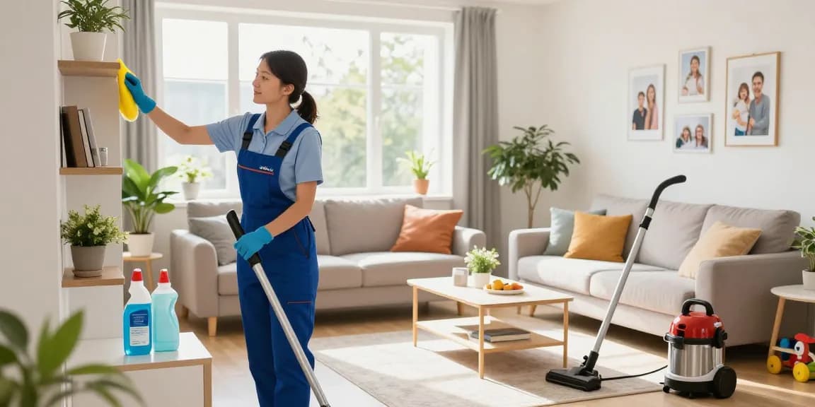 Expert cleaner performing unterhaltsreinigung solothurn services in a bright, inviting home setting.