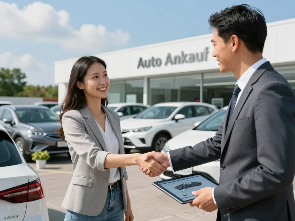 Kundeninteraktion während des Auto Ankauf-Prozesses, die Bewertung und Professionalität zeigt.