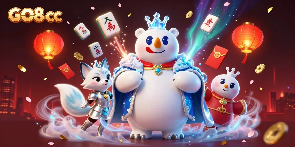 Engage with GO8 cc in a vibrant 3D scene showcasing polar bear royalty amidst dynamic gambling excitement.