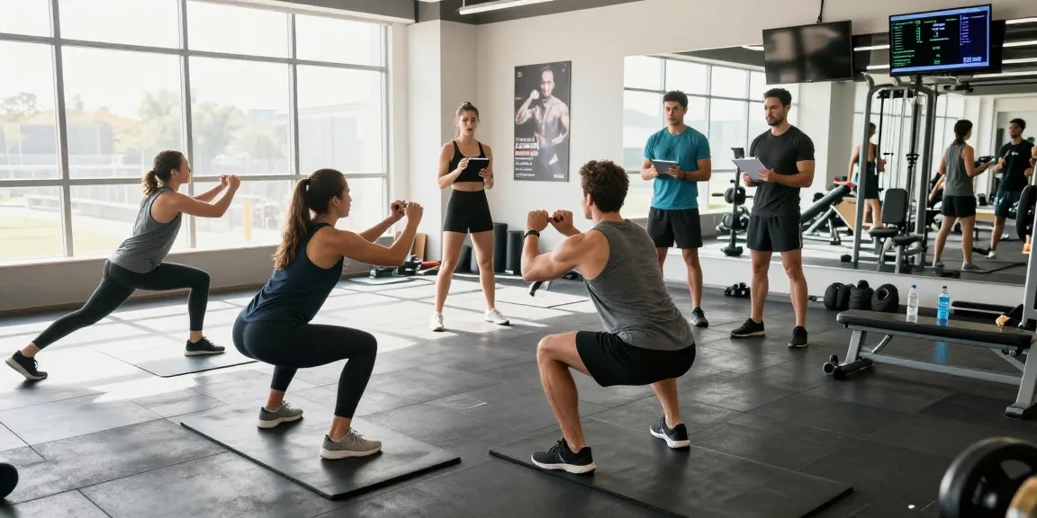 Aktive Athleten im Selliza Shop Fitnessstudio trainieren mit modernem Equipment und motivierender Atmosphäre.