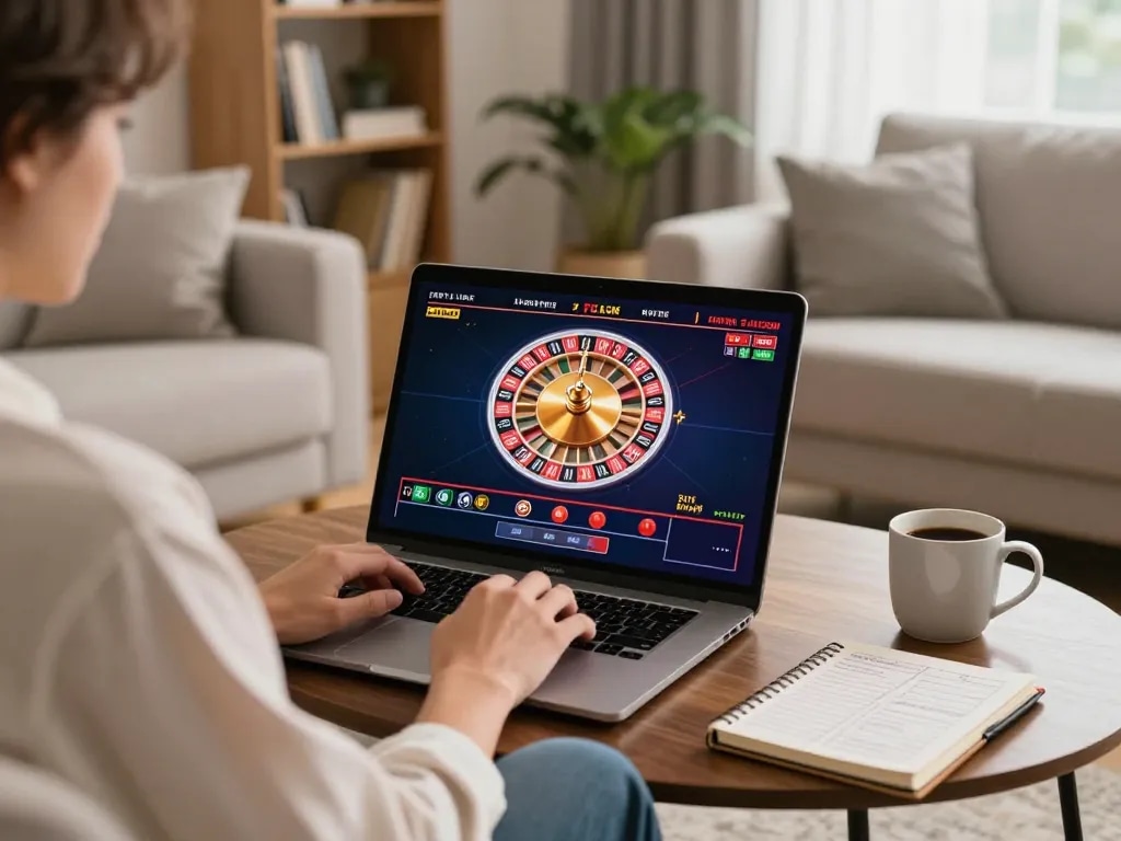 KJC player engages in live dealer games at home, showcasing modern online gambling setup.