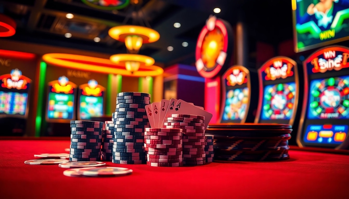 A vibrant poker table scene capturing the essence of 789 win casino excitement with cards and chips.
