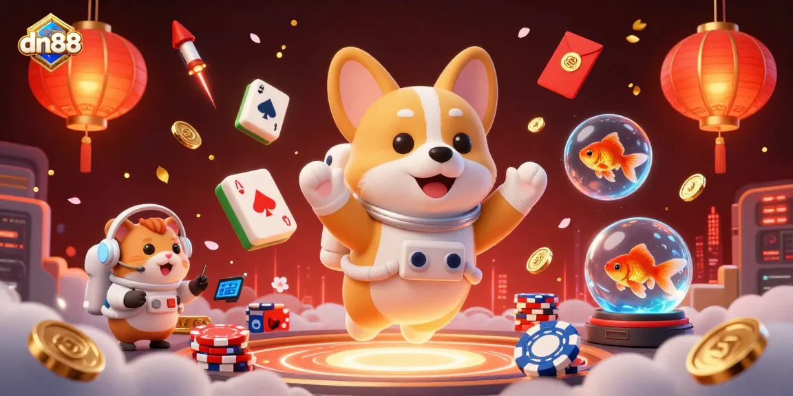 Experience exciting gameplay with dn88's vibrant space casino scene featuring floating poker chips and golden coins.