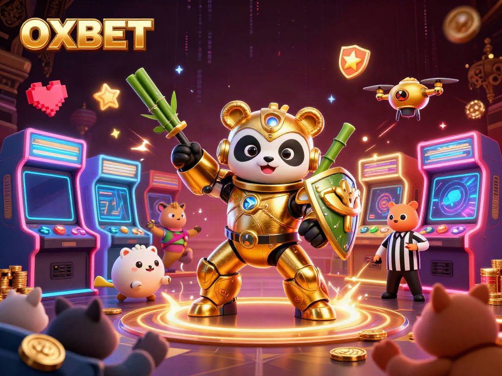 Engage with OXBET through an exciting casino-themed 3D illustration featuring vibrant characters and gambling elements.