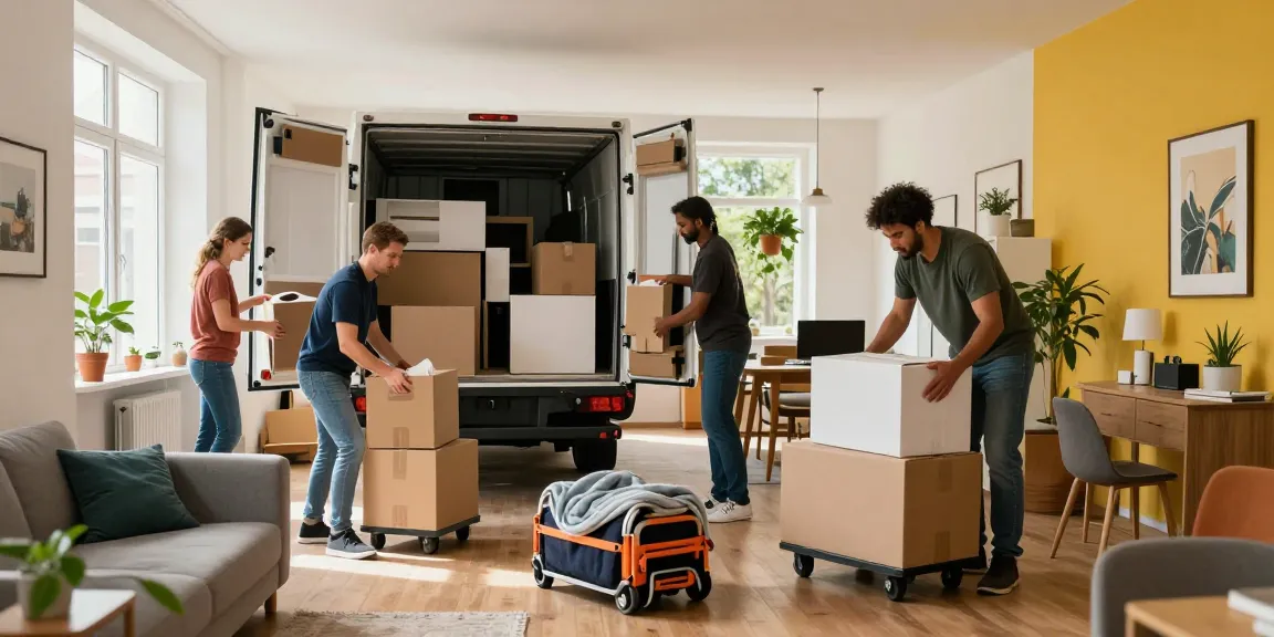 Professionelles Team bei einer Wohnungsauflösung in Berlin Charlottenburg, Möbel werden sorgfältig verpackt und verladen.
