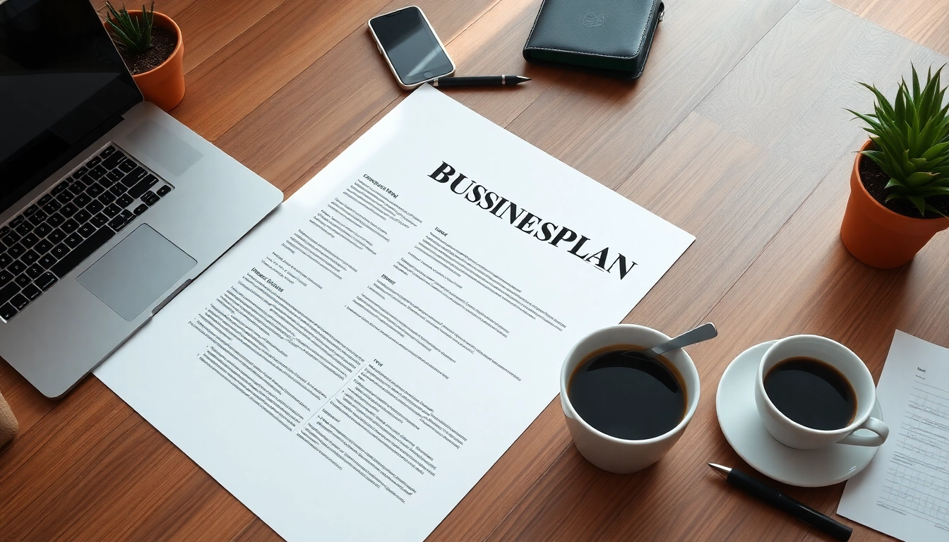 Develop a comprehensive businessplan ambulanter pflegedienst with organized notes and a laptop on a desk.