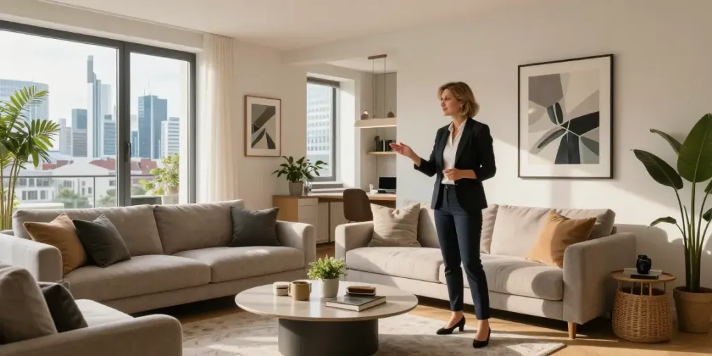 Bester Immobilienmakler Frankfurt präsentiert modernes Apartment mit stilvollem Wohnraum