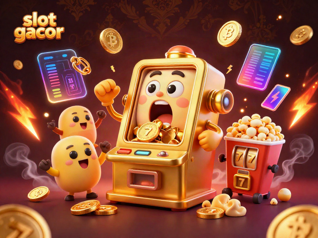 Experience the excitement of slot gacor with animated characters celebrating a jackpot in a dazzling casino scene.