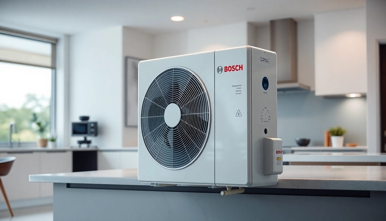 Wärmepumpe Bosch in einer modernen Kücheneinrichtung zeigt effiziente Heizlösungen.
