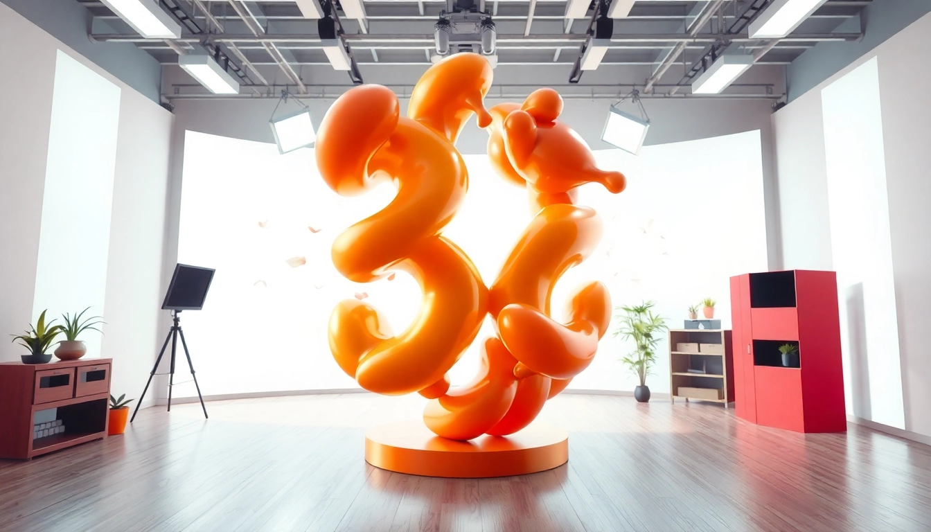 Professionelle 3D Animation in einem kreativen Studio mit lebendigen Farben und dynamischen Formen.