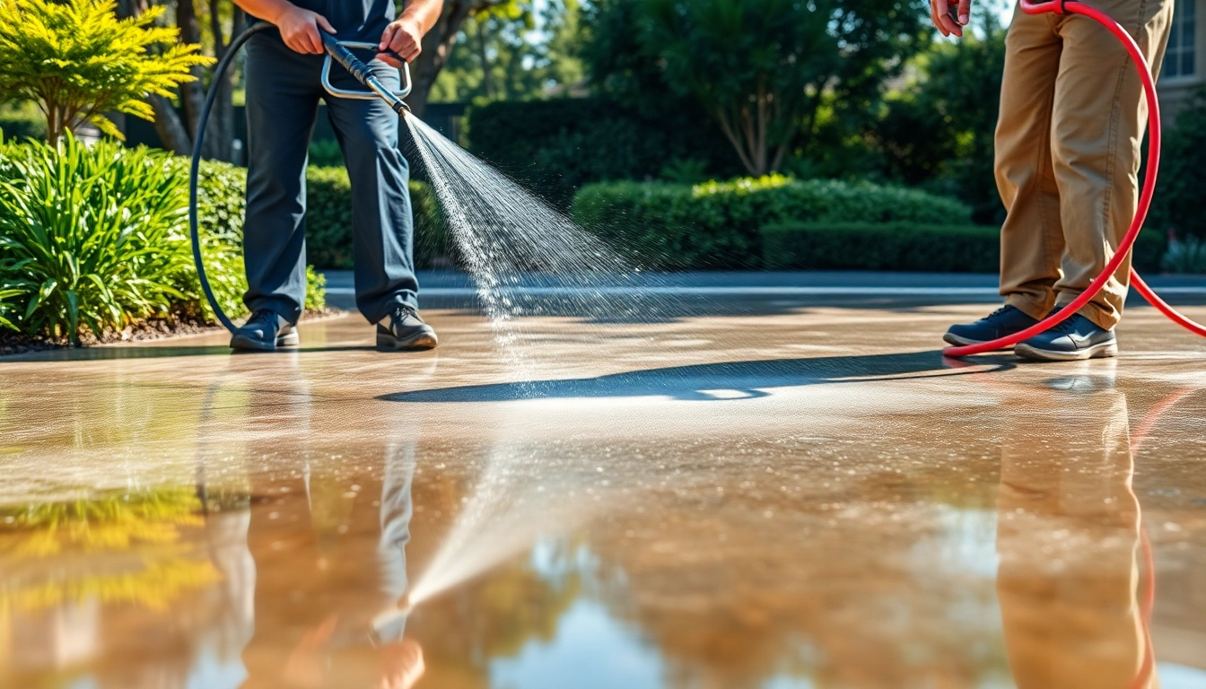 Driveway pressure wash by professionals transforming a residential property in Kissimmee, FL.