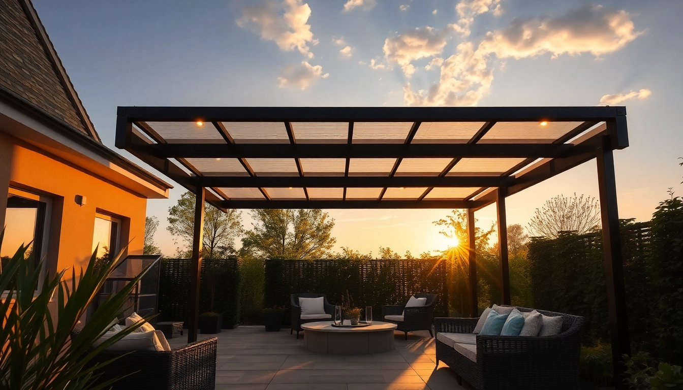 Genießen Sie relaxte Momente unter einer eleganten Terrassenüberdachung mit Markise im sonnigen Garten.