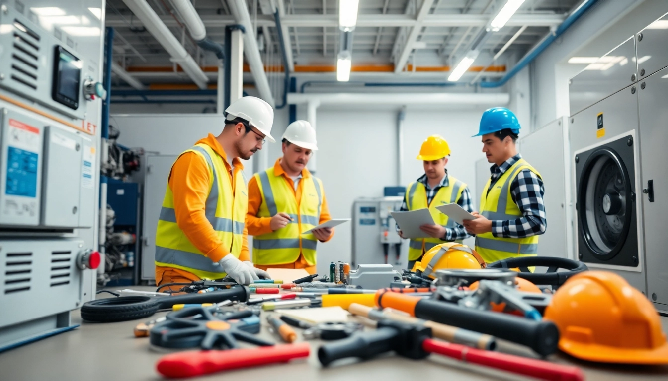 DGUV V3 Prüfung in action during a safety inspection with technicians evaluating equipment.
