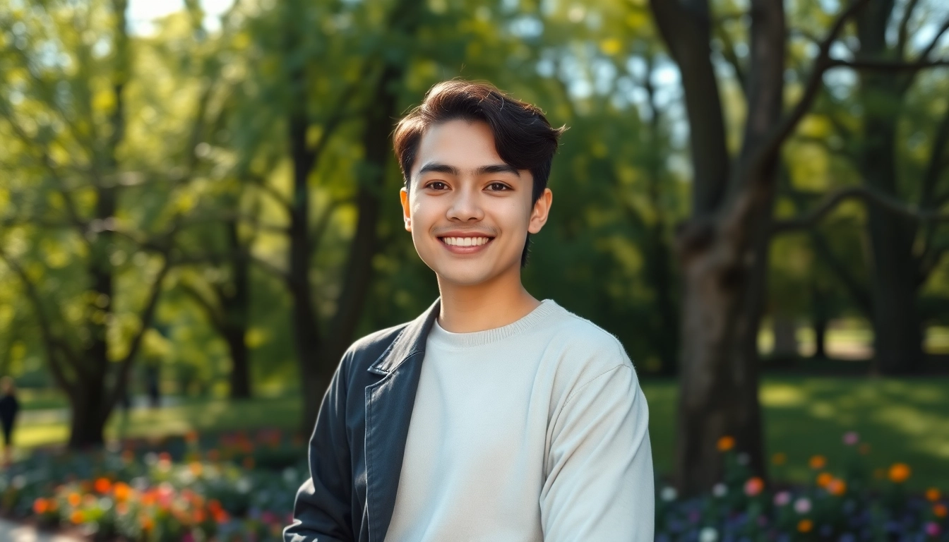 Professioneller Fotograf für Tinder Bilder München im Park mit stilvollem Model.
