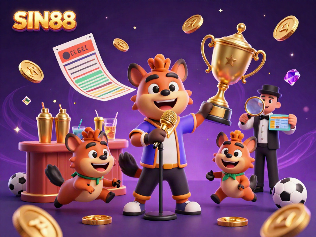 Join the fun at SIN88, where hyenas deliver comedy in a vibrant sports betting lounge.