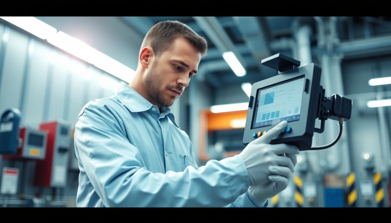 Technician conducting a DGUV V3 Prüfung with advanced equipment in a safe environment.