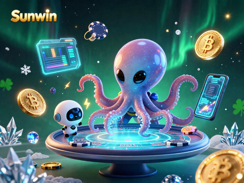 Experience thrilling gameplay with Sunwin’s dynamic 3D scene featuring an alien octopus at a holographic poker table