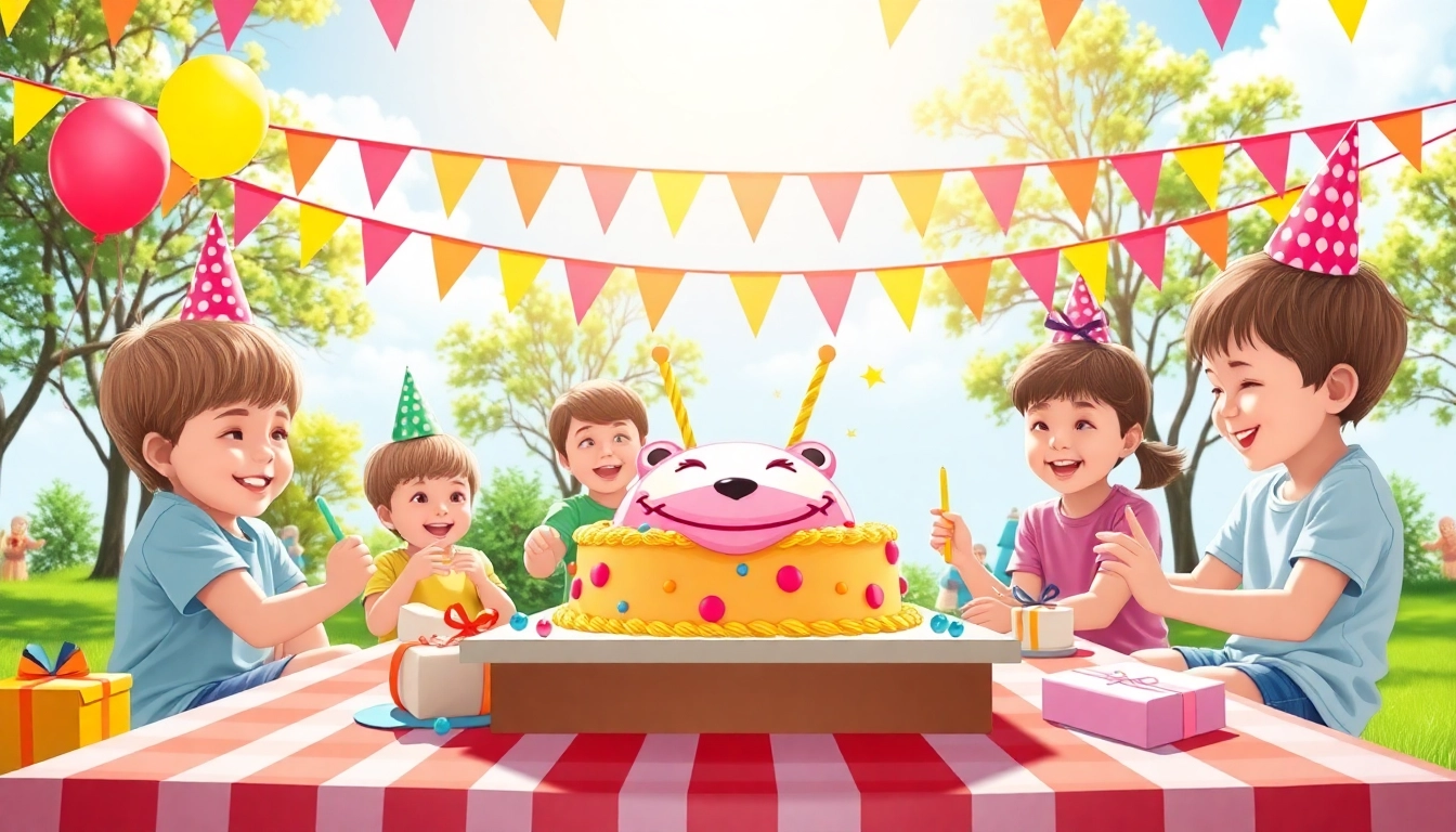 Kindergeburtstag 4 Jahre: Freude und Spiele unter bunten Ballons und einem festlichen Kuchen.