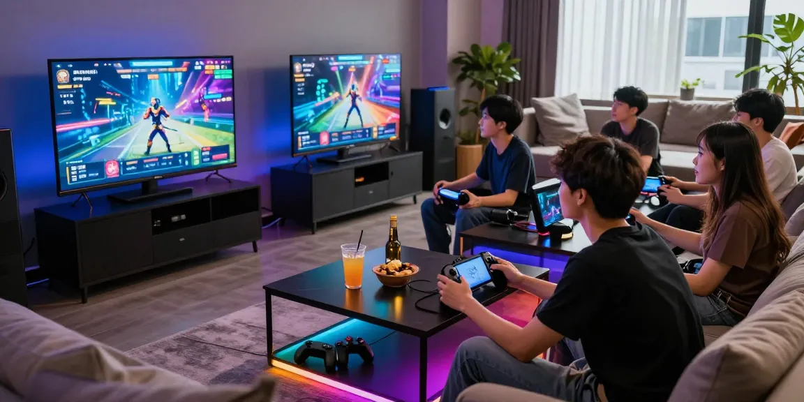 Friends enjoying gaming session together, showcasing intense focus and fun around rokok88 login.