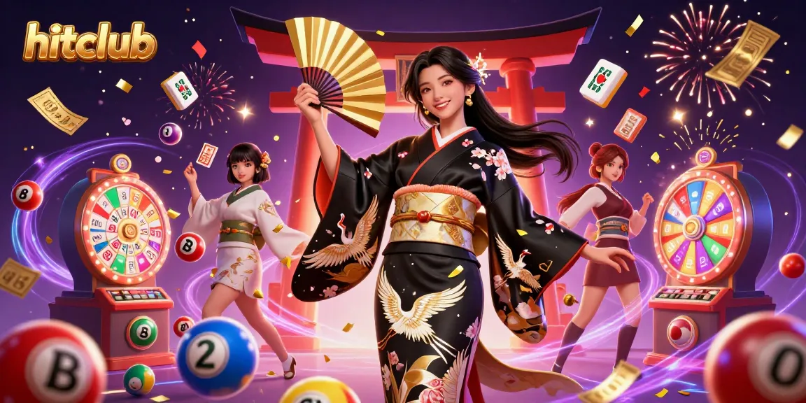 Experience the thrill of hitclub with dynamic lottery balls and celebration elements in this vibrant casino scene.