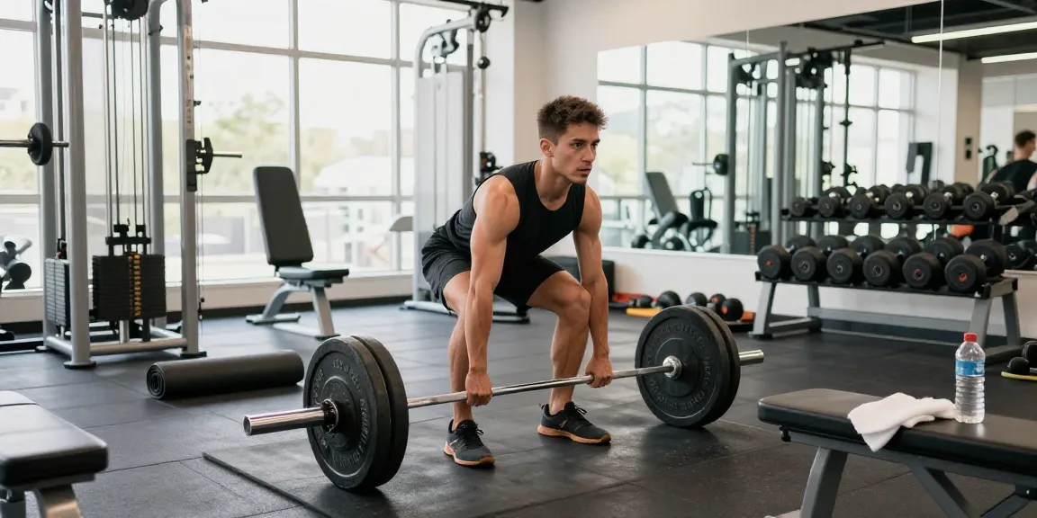 Astera Shop: Fitness-Enthusiast beim Deadlift in einem gut ausgestatteten Fitnessstudio mit natürlichem Licht.