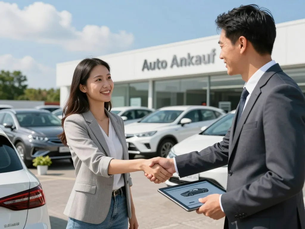 Kundeninteraktion während des Auto Ankauf-Prozesses, die Bewertung und Professionalität zeigt.