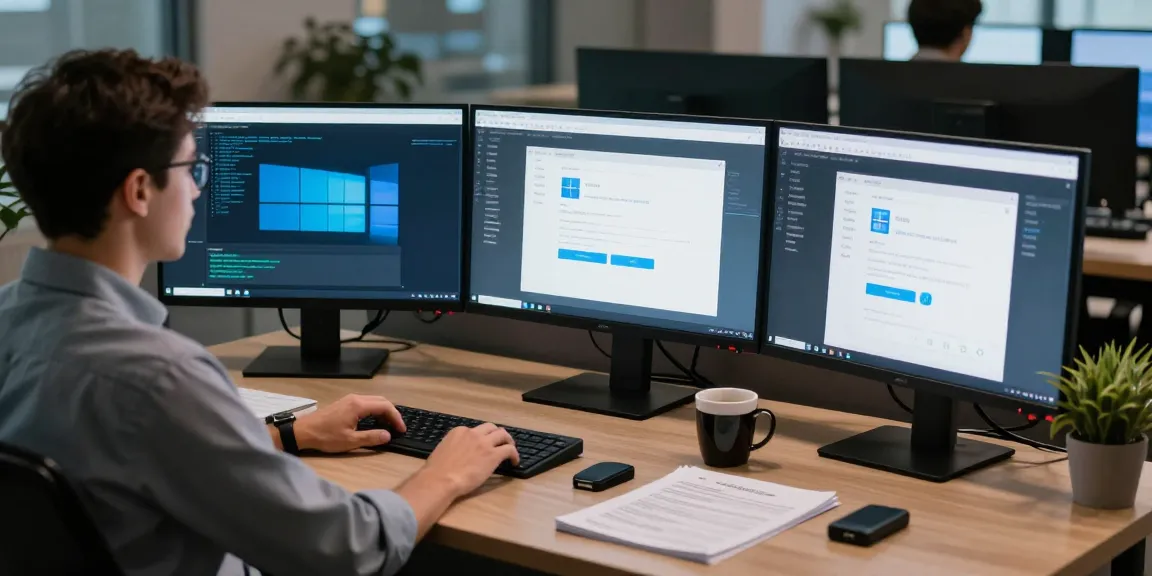 Installation und Aktivierung von Server 2025 am IT-Arbeitsplatz mit mehreren Bildschirmen und technischen Details.