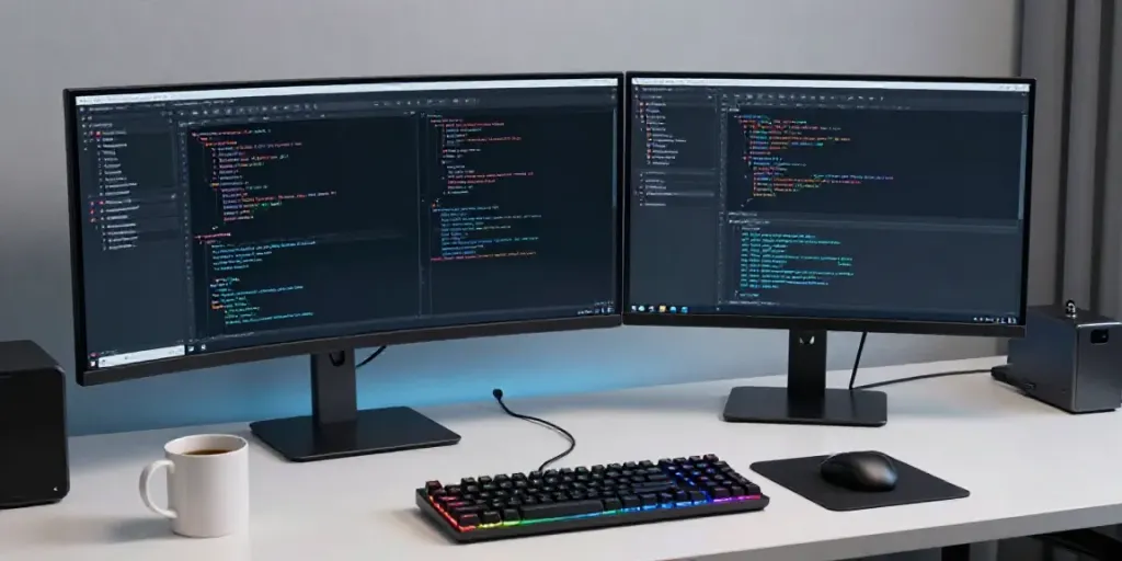 gg im Software-Entwicklungsprozess, modern und innovativ, mit Coding und Cybersecurity-Tools.