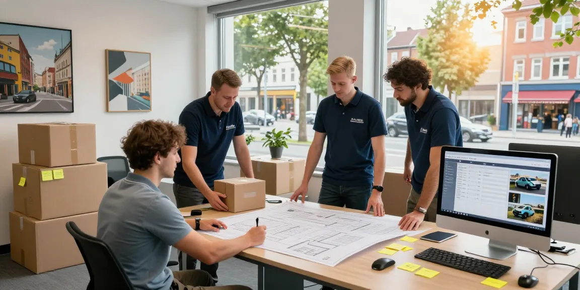 Umzugsunternehmen Darmstadt - Team von Fachleuten bespricht Umzugslogistik am Tisch.