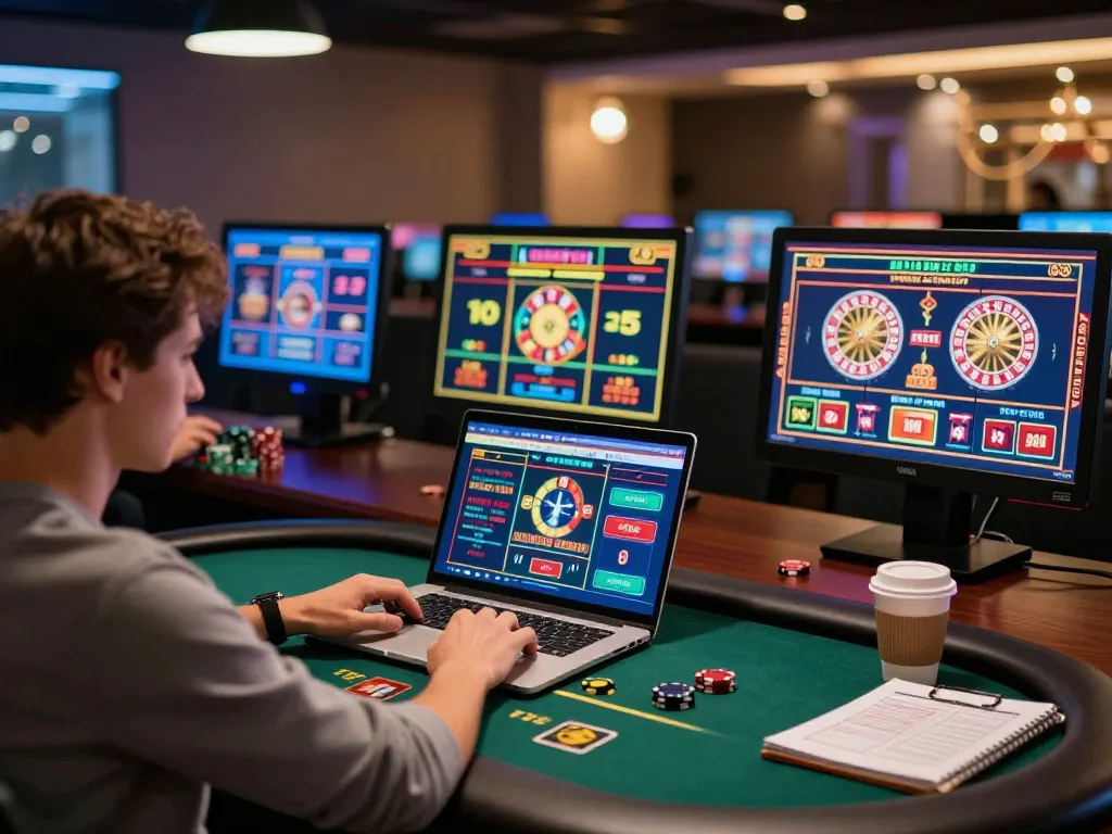 Player enjoying poker at home using dn88, with casino games on multiple screens.