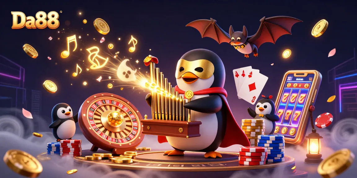 Engage in thrilling gameplay at Da88, featuring a vibrant scene of animated characters and casino elements.