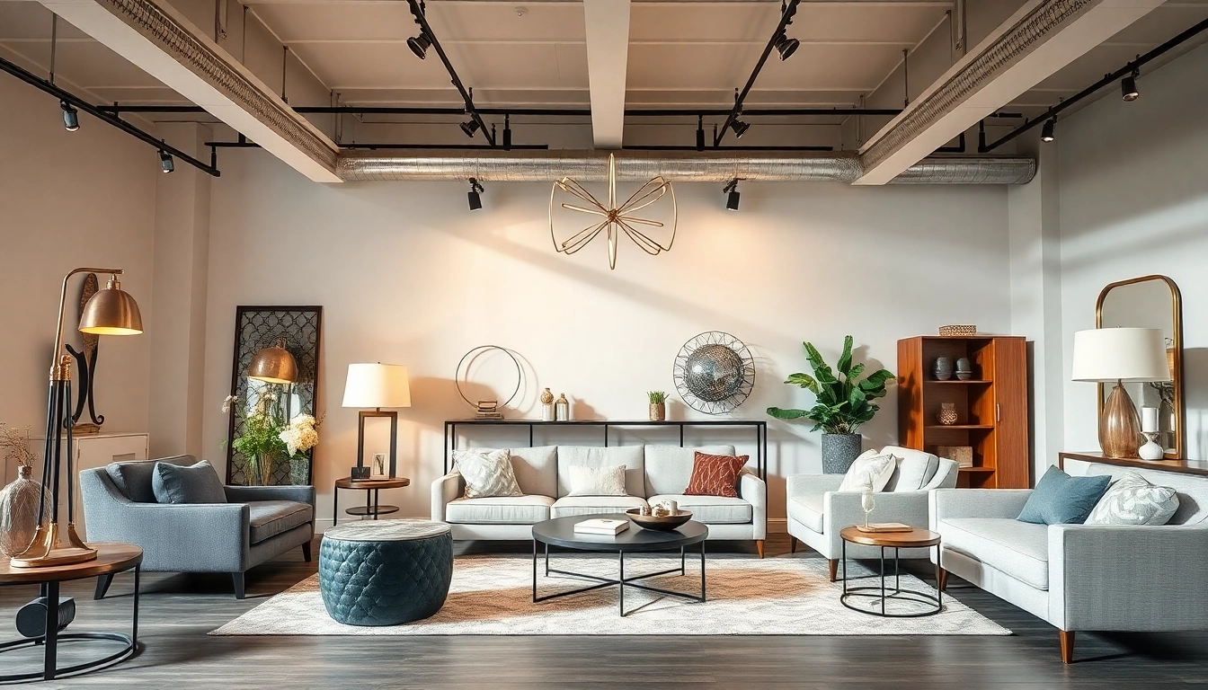 Möbelzubehör Anbieter präsentiert stilvolle Accessoires in a chic showroom.