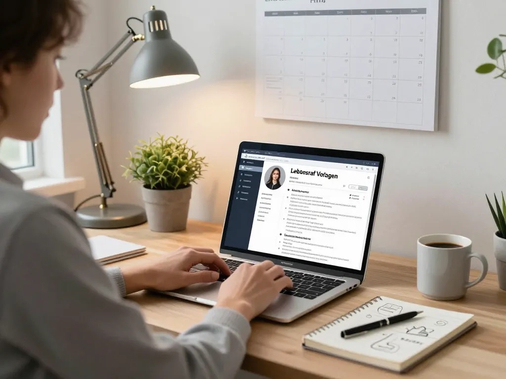 Erstellen von Lebenslauf Vorlagen in einem stilvollen Home Office, das einen professionellen Arbeitsplatz für den Lebenslaufaufbau zeigt
