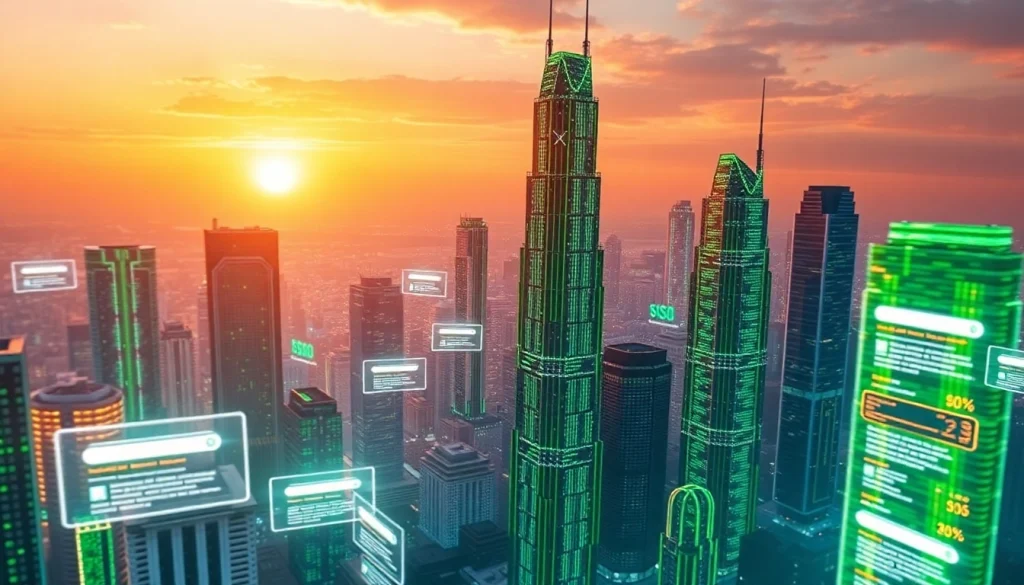 Explore abstract cityscape representing SEO-Ranking, showcasing digital growth and innovation.