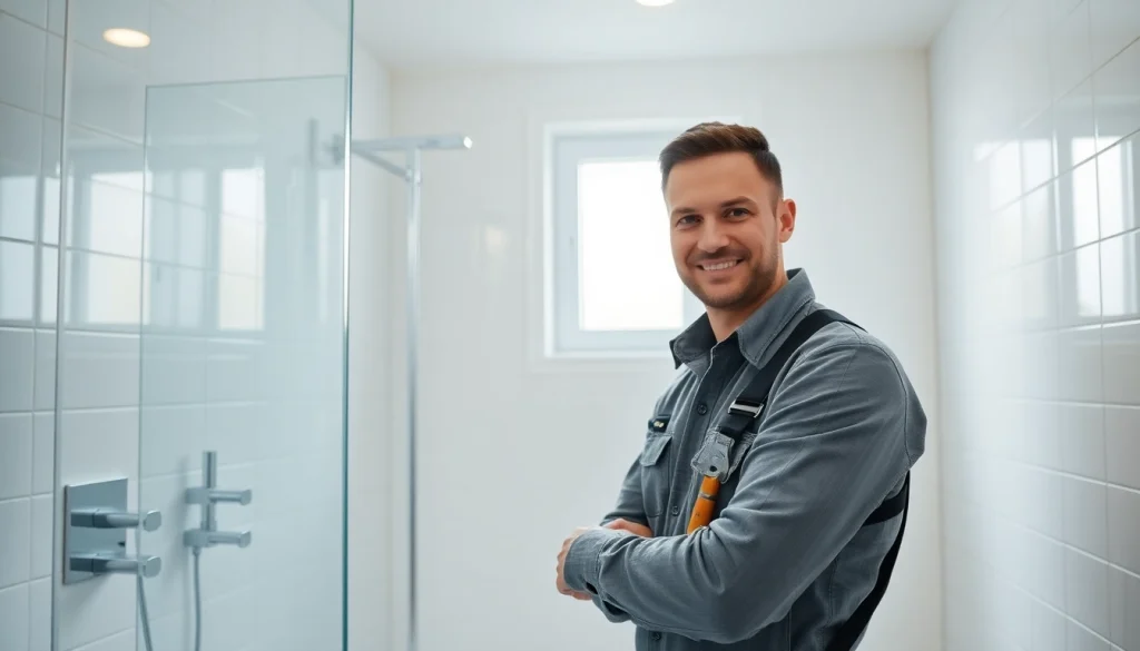 Professioneller Installateur im Notdienst repariert eine Wasserleitung in einem modernen Badezimmer.
