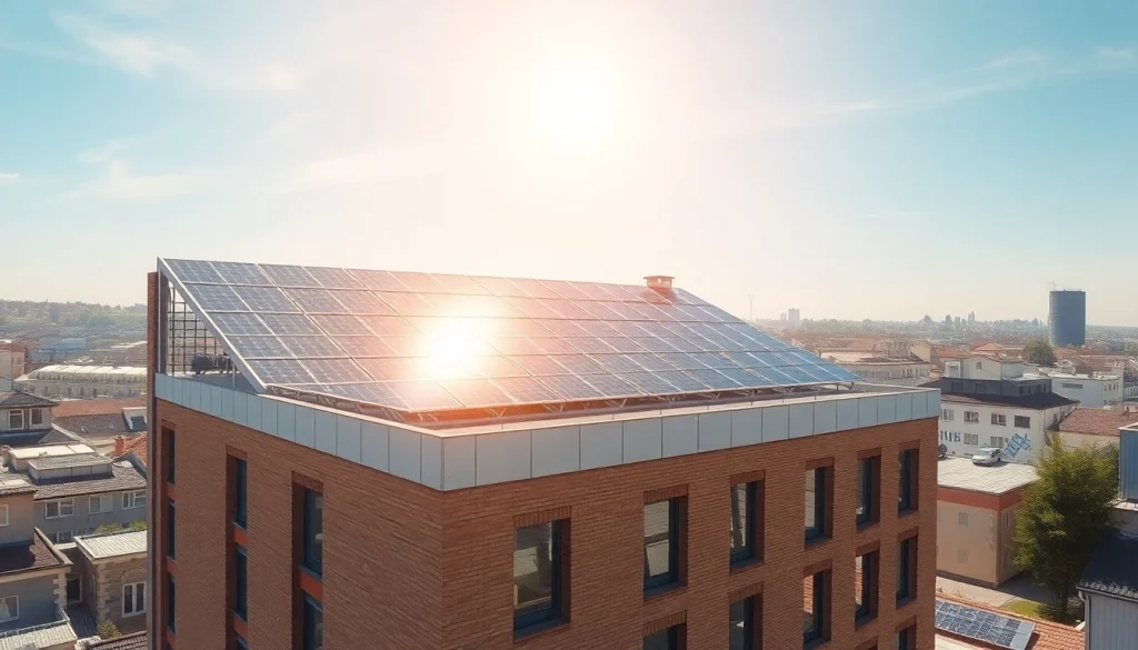 Entdecken Sie die Vorteile der DACHFLÄCHEN VERPACHTUNG mit dieser modernen Solaranlage auf einem Gewerbedach.