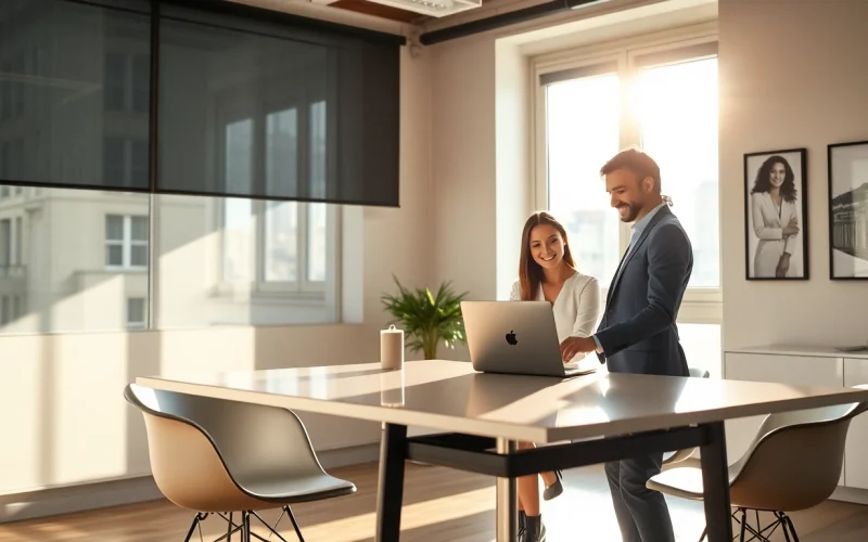 Professioneller Headhunter Agentur-Beratungsraum mit freundlichem Berater und Klienten.