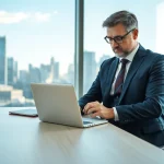 Headhunter Frankfurt im modernen Büro bei der Arbeit an der Personalvermittlung.