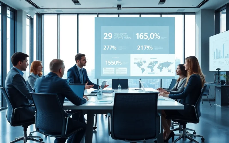 Interaktiver Headhunter Ingenieure mit Ingenieuren in modernem Büro, die talentierte Ingenieure identifizieren.