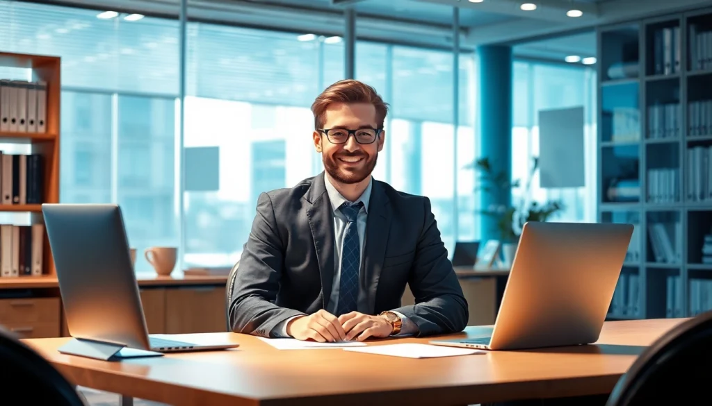 Headhunter Mannheim im modernen Büro, der mit einem Kandidaten spricht.