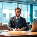 Headhunter Mannheim im modernen Büro, der mit einem Kandidaten spricht.