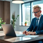 Professioneller Headhunter Monchengladbach im Gespräch mit einem Klienten in einem modernen Büro.