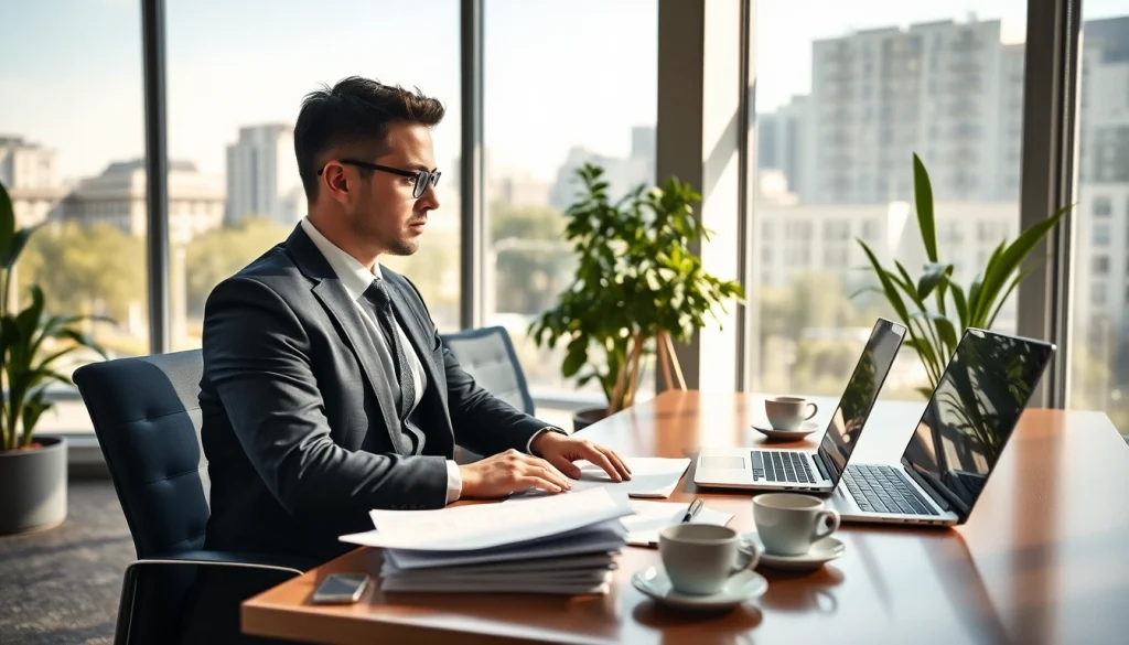 Ein Headhunter Finance arbeitet konzentriert in einem modernen Büro, um passende Talente zu finden.