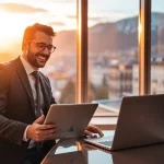 Headhunter Schweiz führt erfolgreich Gespräche in modernem Büro.