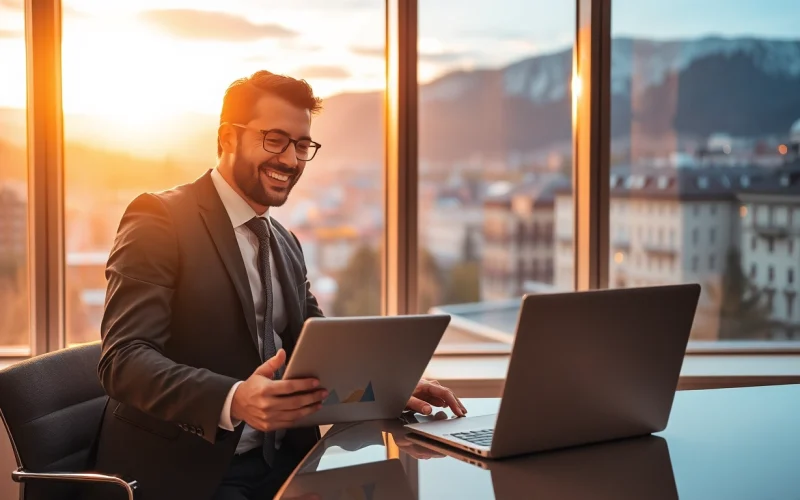 Headhunter Schweiz führt erfolgreich Gespräche in modernem Büro.