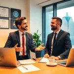 Headhunter Gastronomie engaging in a professional discussion with a candidate in a modern office setting.