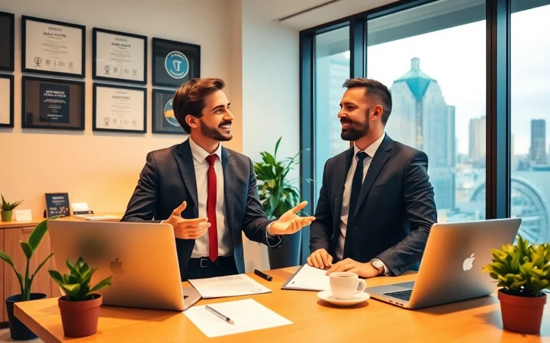 Headhunter Gastronomie engaging in a professional discussion with a candidate in a modern office setting.