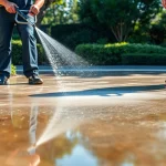 Driveway pressure wash by professionals transforming a residential property in Kissimmee, FL.